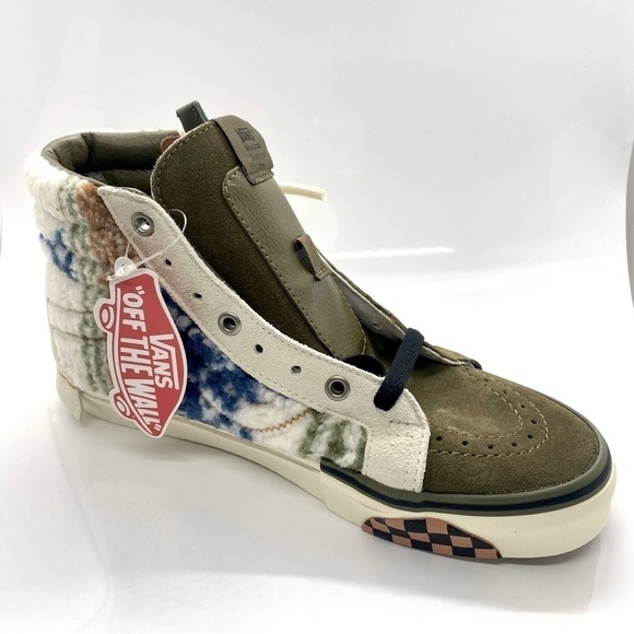 Vans Sk8-Hi Textile Tapestry Sherpa Leather High Top Sneakers Lace Up Zip Up 9 - Picture 2 of 8